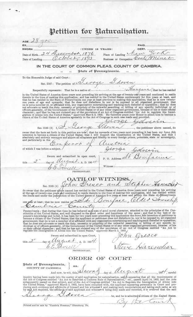 George Gdoven Petition for Naturalization D9 p 132